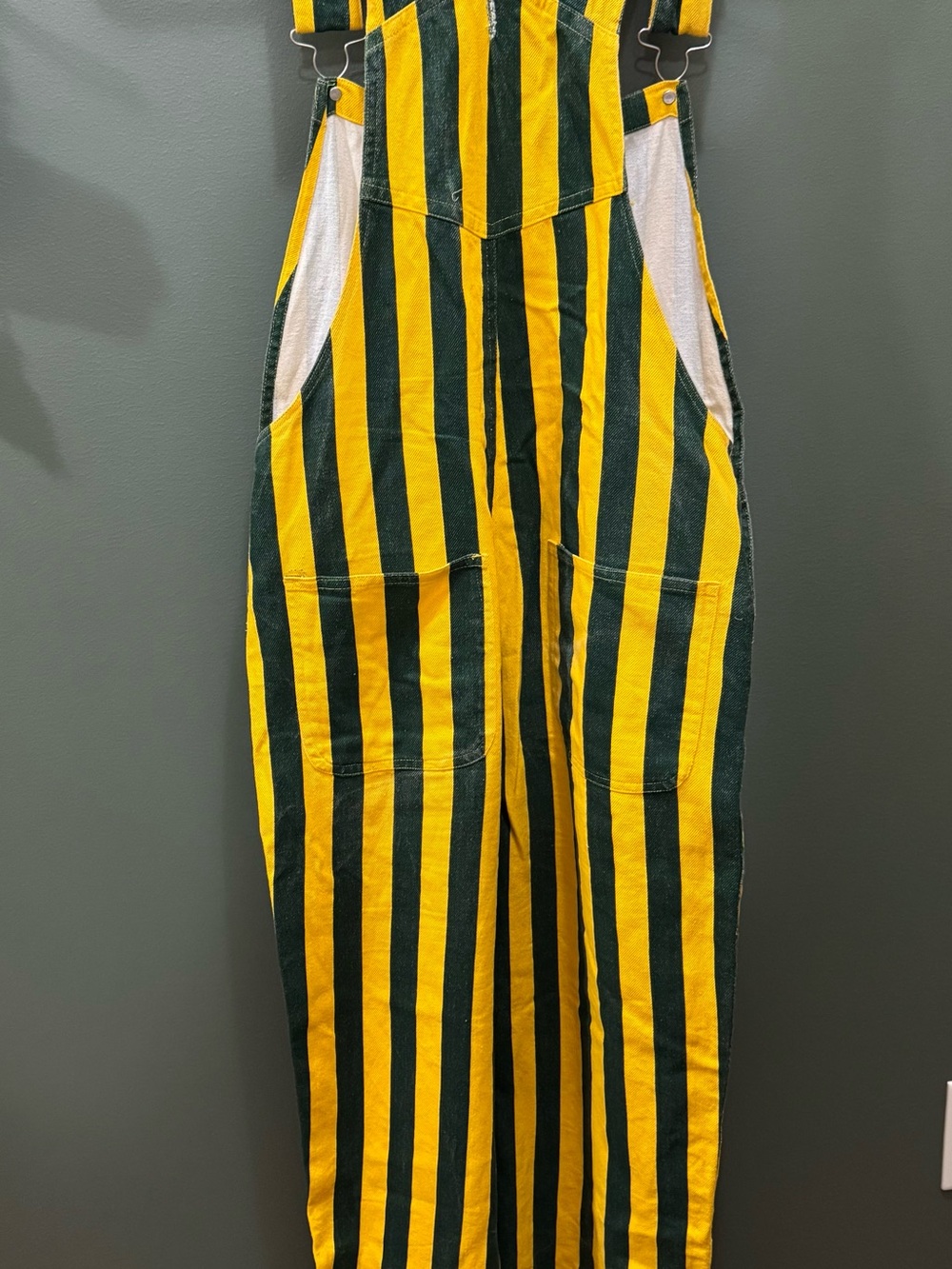 Game Gear Yellow & Green Striped Men’s Overalls - Casual Workwear Style - Picture 4 of 6
